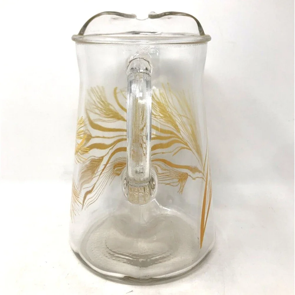 Libbey Golden Wheat Grass Pitcher 72oz  With Ice Lip 9” Tall Vintage 70s MCM